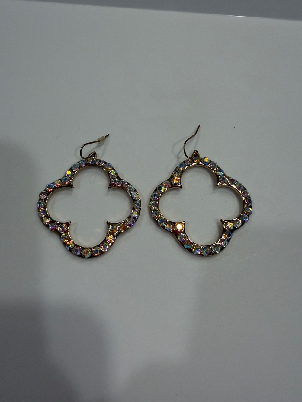 Sparkling Iridescent Gold-Tone Clover Drop Earrings